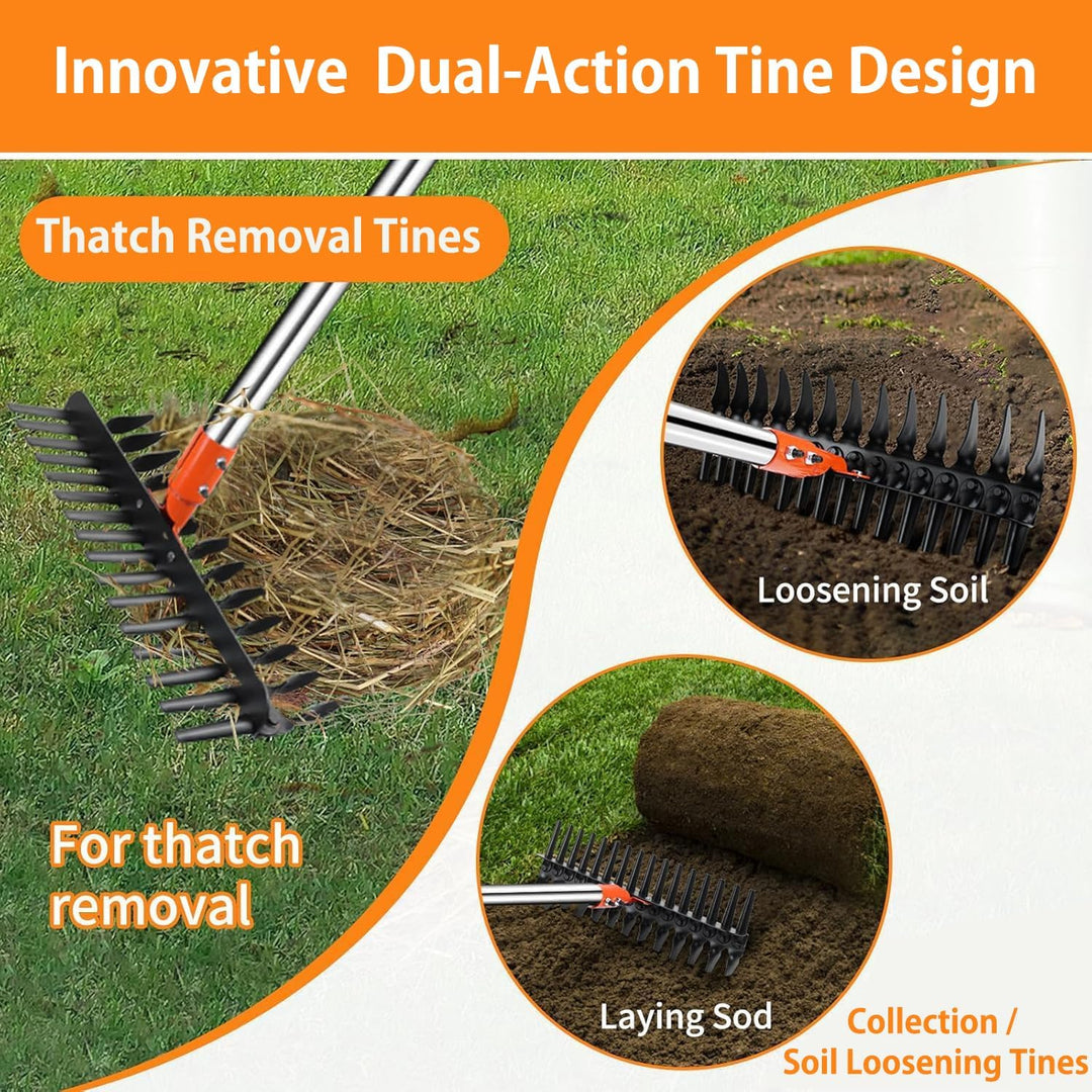 Rechen für Rasenflächen, 38,1 cm, mit verbesserten Dual-Action-Zinken, effizienter Gartenrechen mit