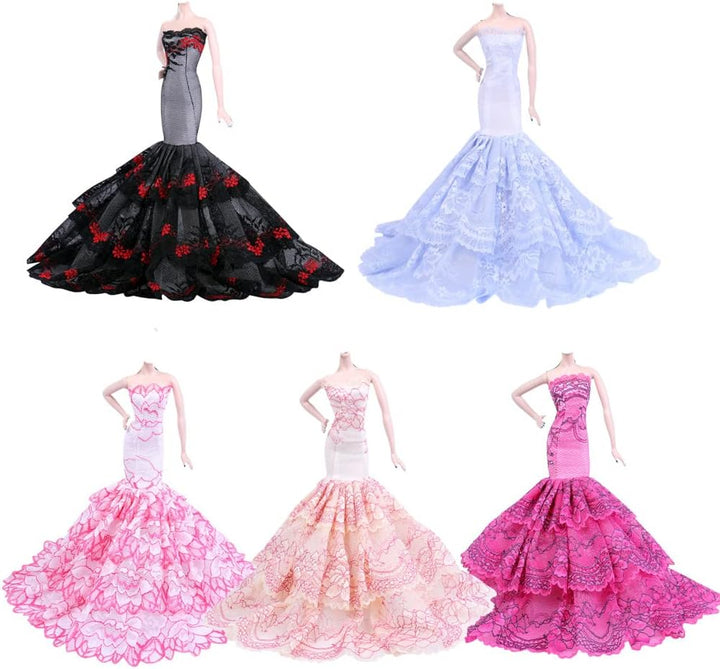 Kleidung und Zubehör für Puppenpuppen, 3 Sets Kleider für Brautkleider mit Schleier Abendrock Abendk