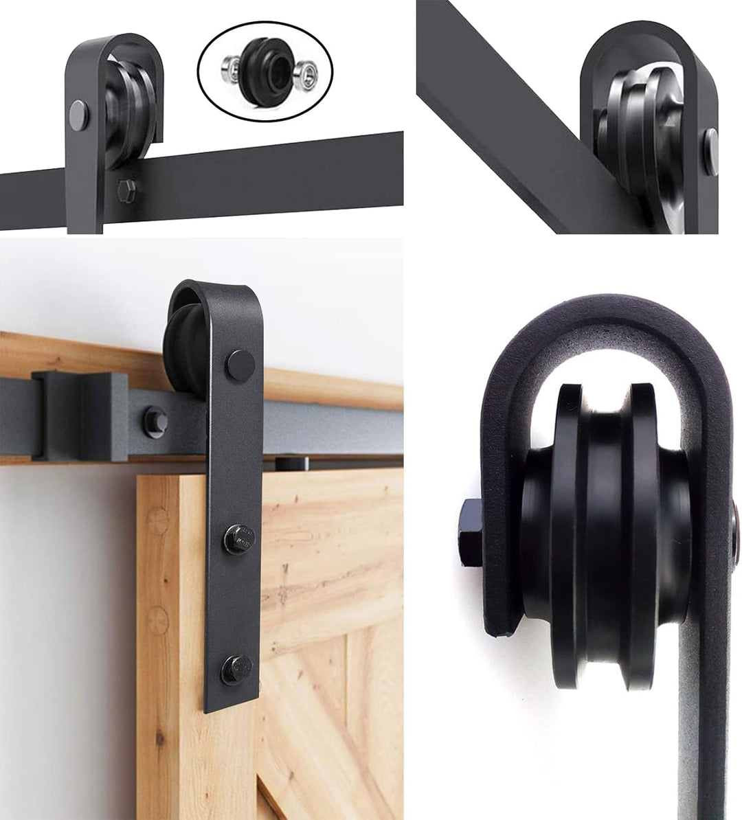 Eulenke Schiebetürbeschlag Komplettset - Schiebetürsystem für Holztüren und Falttüren - 183cm Schwar