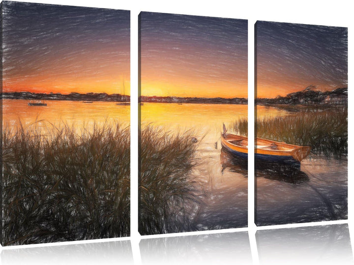 Pixxprint Segelschiffe an der Küste / 3-Teilig/Gesamtmass 120cm Leinwandbild bespannt auf Holzrahmen