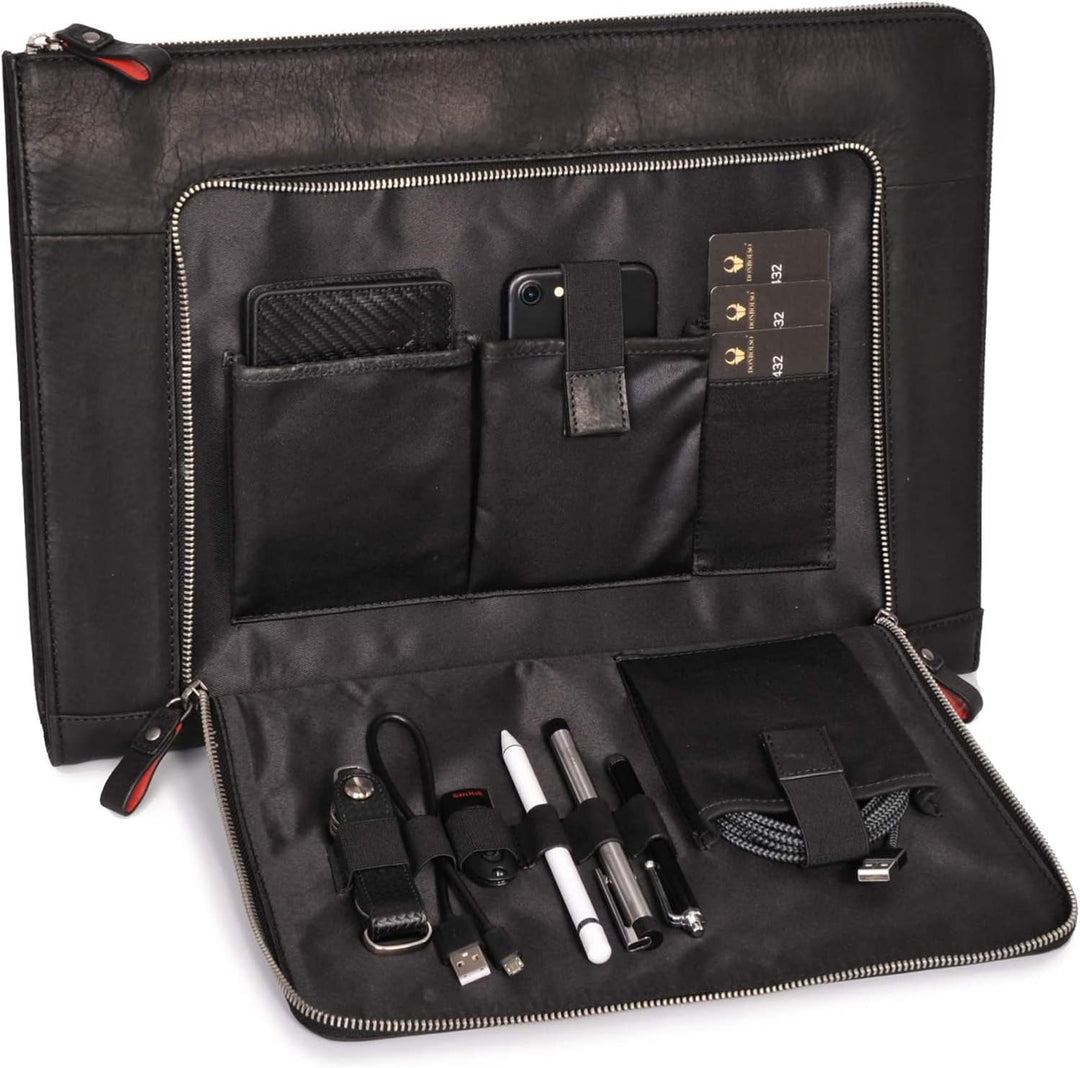 DONBOLSO® Notebook Sleeve London Leder für Damen und Herren Schwarz M, Schwarz M