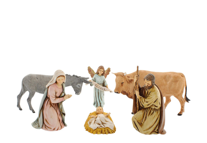 Moranduzzo Geburtsszene 6 Figuren für Krippe 11 cm Massstab 1:20 - Unzerstörbare Krippenfiguren - St
