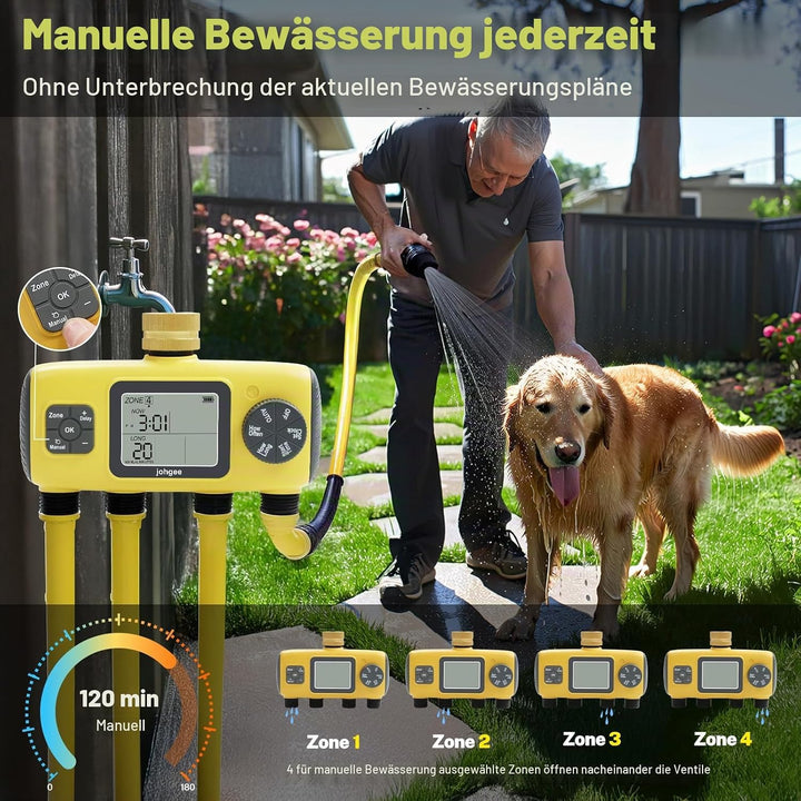 Bewässerungscomputer 4 Ausgänge mit Messing Einlass, 4 Zone Bewässerungsprogramme Garten Bewässerung