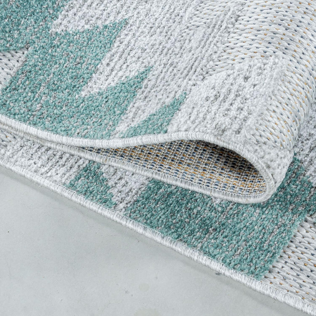 Carpetsale24 Outdoor Teppich Modern, Rauten Berber Muster 3D Optik, Rechteckig, Grau mit blauen Must