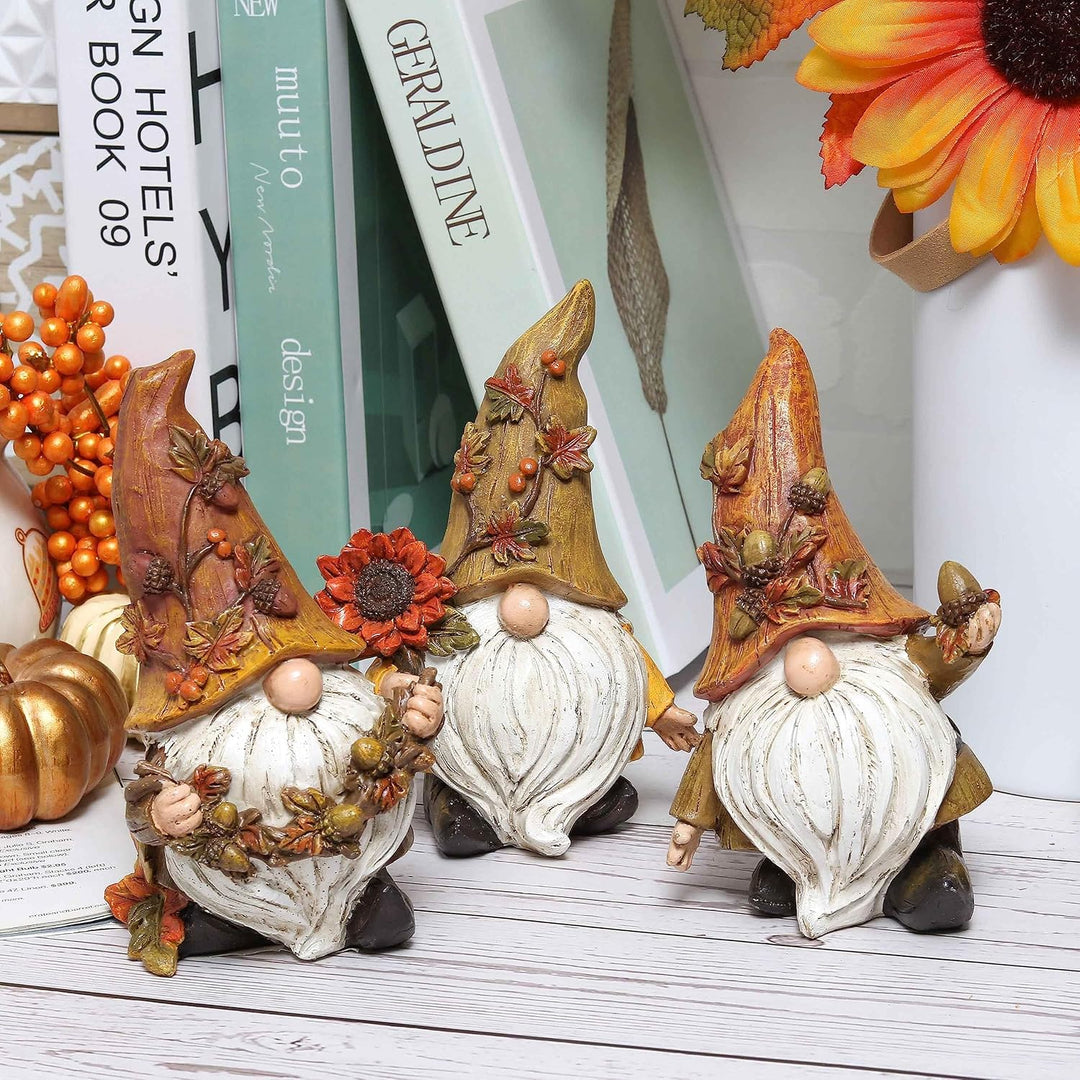 VALERY MADELYN 3er Set 14cm Herbstdeko Figuren Kunstharz Zwerge Gartendeko,Niedlichen Gartenzwerge f
