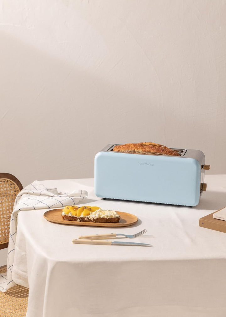 CREATE/TOAST RETRO XL/Toaster Pastellblau / 6 Leistungsstufen, Krümelschublade, Thermostat, Auftauen