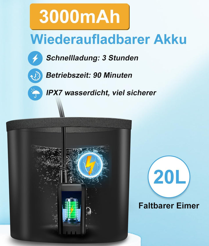 WADEO Tragbare Campingdusche Akku mit Pumpe und Eimer, Camping Dusche Outdoor mit wiederaufladbarem
