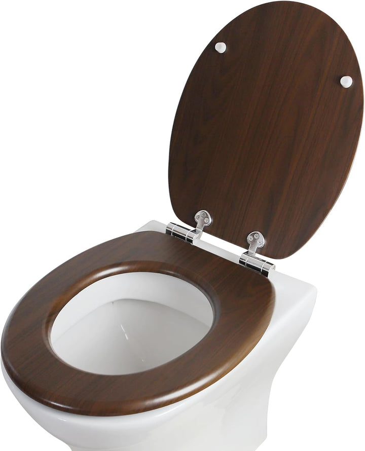WC Sitz mit Absenkautomatik, hochwertiger Toilettendeckel aus MDF Holz, Einfache Montage Stabiler Kl