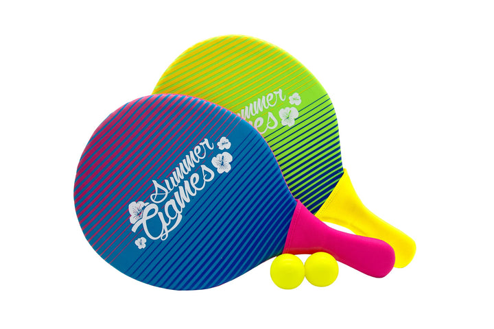 SUMMER GAMES Neopren Beach-Ball-Set, 2 Schläger (22 x 39 cm) und 2 Bälle, mit Tragenetz, für Strand