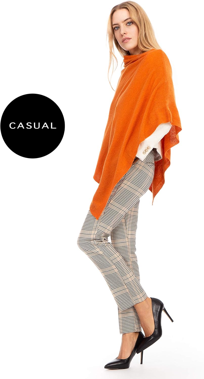 Marine Cashmere - Poncho aus Kaschmir-Mischgewebe für Damen, zart und weich, aus Kaschmir Orange, Or