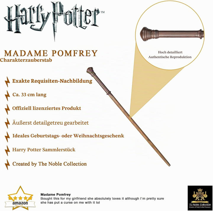 The Noble Collection - Madam Pomfrey Character Wand - 13in (32cm) Wizarding World Wand with Name Tag