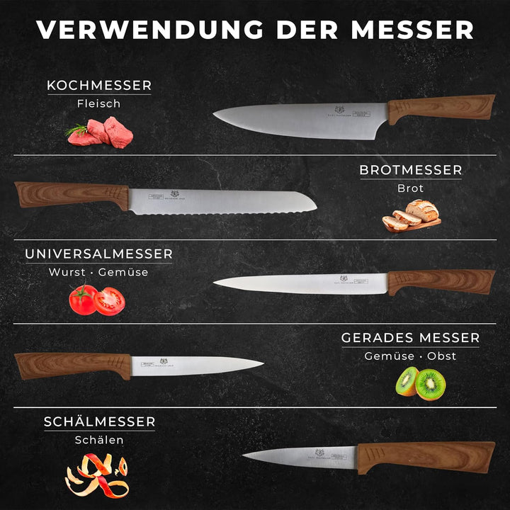 KARL HAUSMANN Messerblock mit Messer-Set - 6 teilig, Küchenmesser Set Edelstahl ink. Kochmesser, Bro
