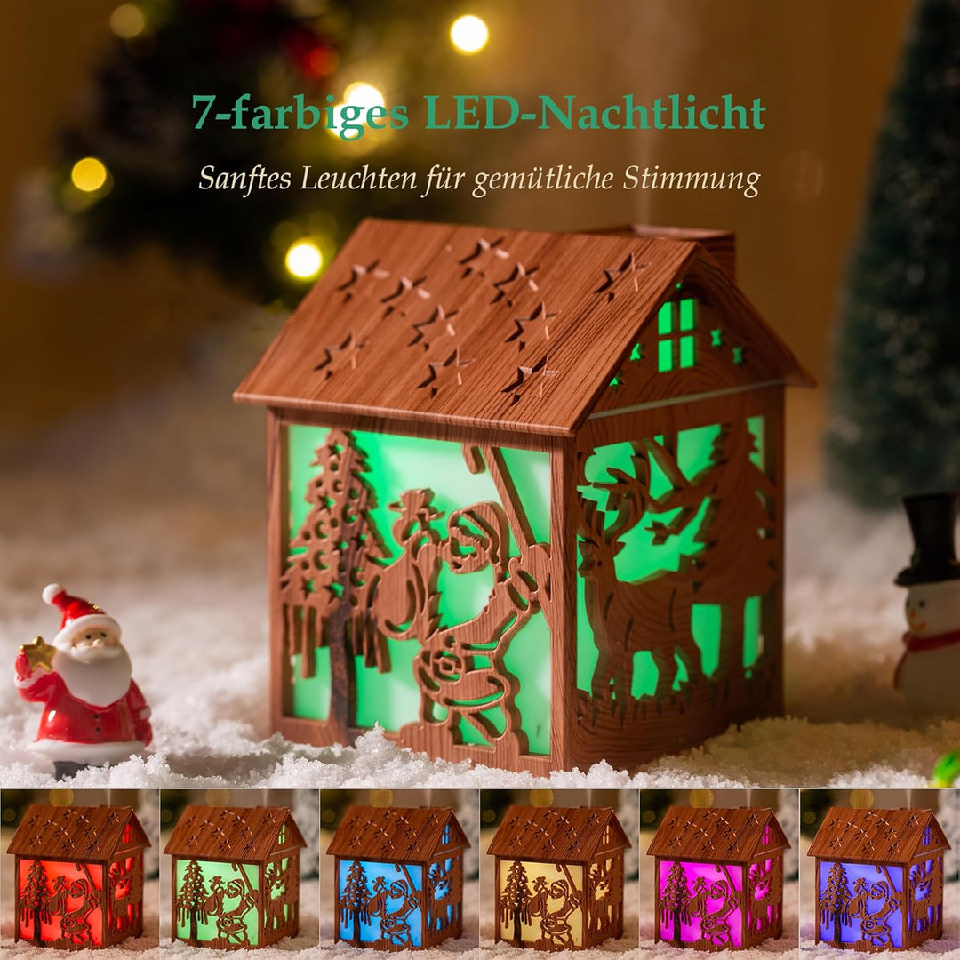 Mini Luftbefeuchter Weihnachten – 240ml Cool Mist Holzoptik USB Tischgerät mit LED Licht & Weihnacht