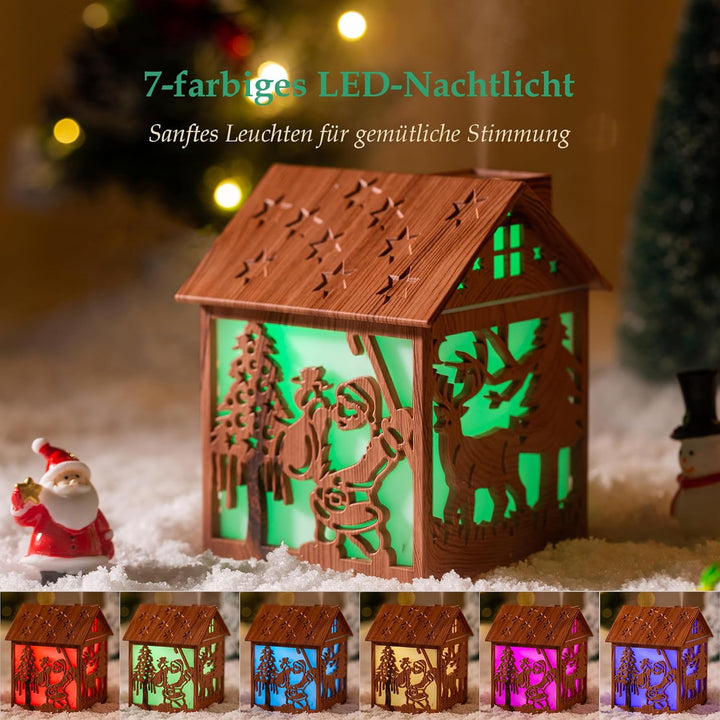Mini Luftbefeuchter Weihnachten – 240ml Cool Mist Holzoptik USB Tischgerät mit LED Licht & Weihnacht
