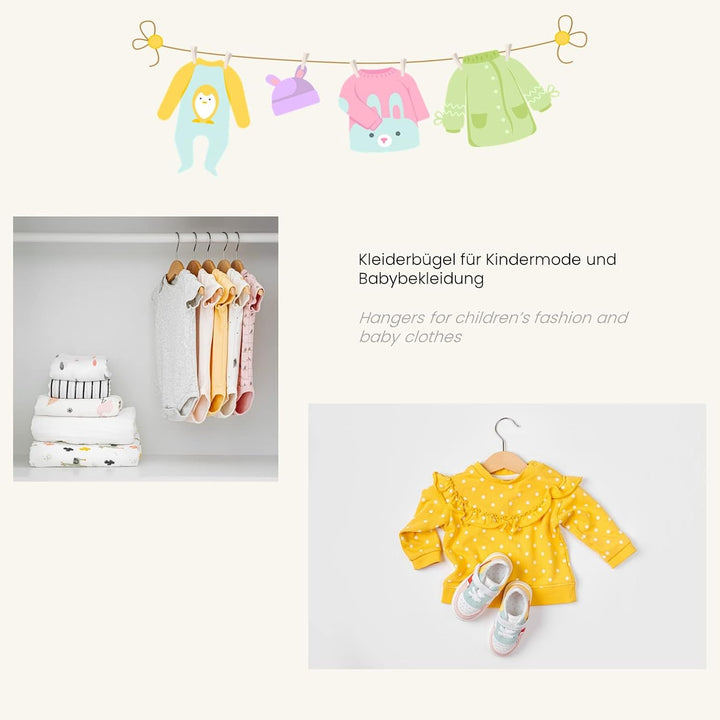 RSR Hangers 25 Stück Kinderbügel Holz Kinder Kleiderbügel Holz Natur | Kinderbügel | Babybügel | Gar