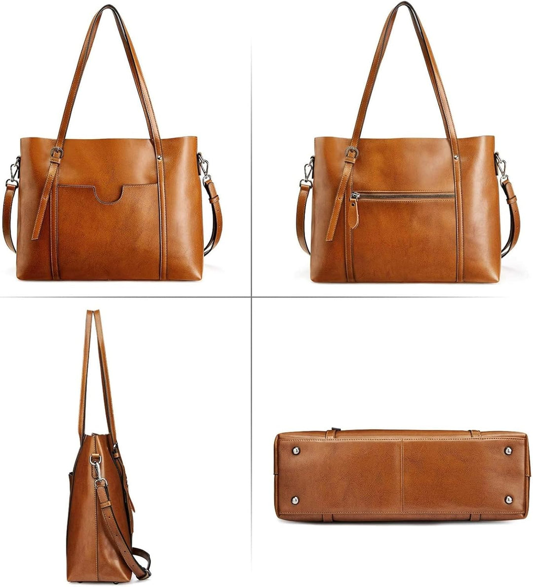 S-ZONE Damen 3-Way Schultertasche Vintage Echtleder Shopper Grosse Mode Laptop Arbeitstasche Umhänge