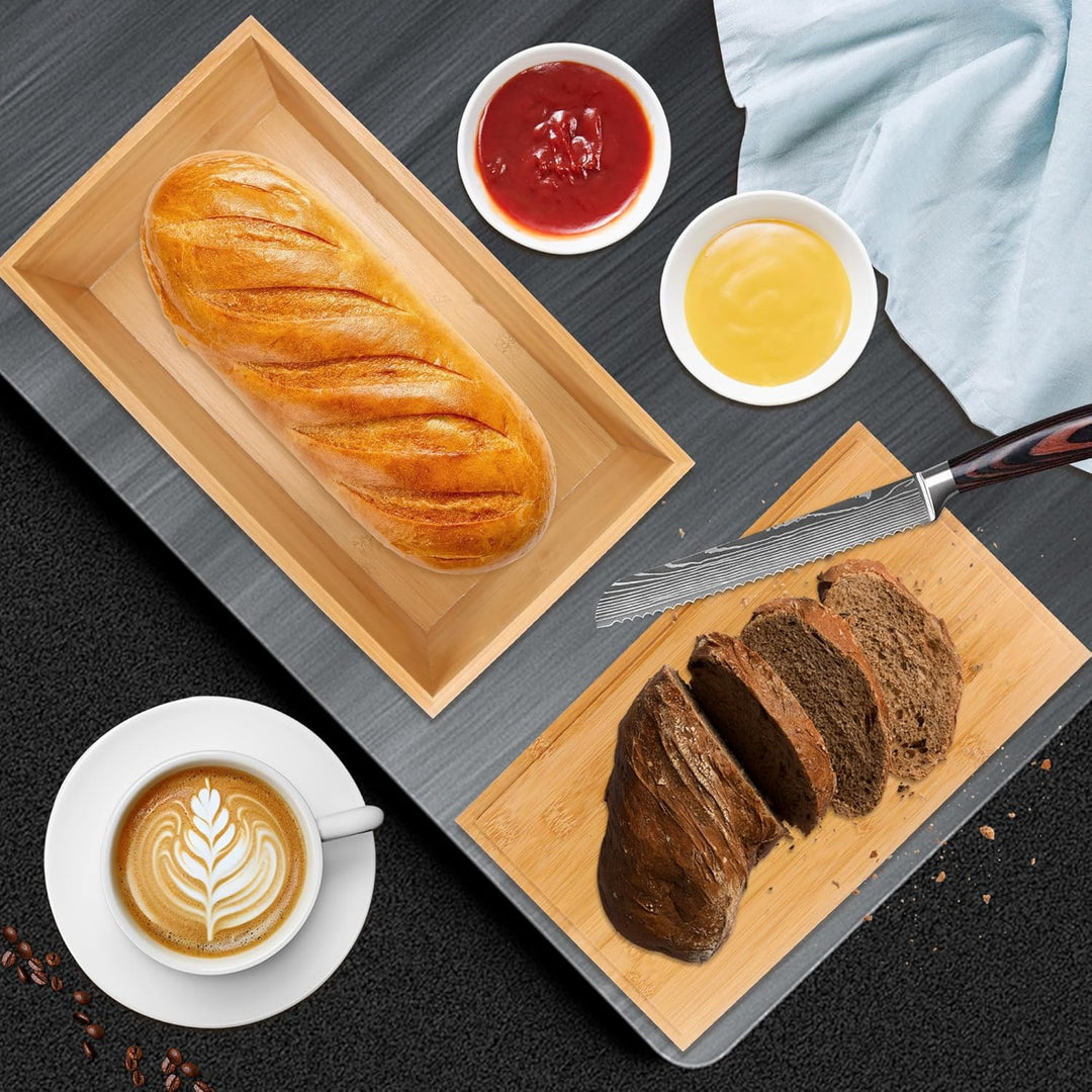 Brotkasten Holz mit Schneidebrett Deckel & Leinenbeutel – Bambus Brotdose für frische Brotaufbewahru