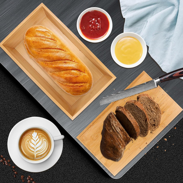 Brotkasten Holz mit Schneidebrett Deckel & Leinenbeutel – Bambus Brotdose für frische Brotaufbewahru