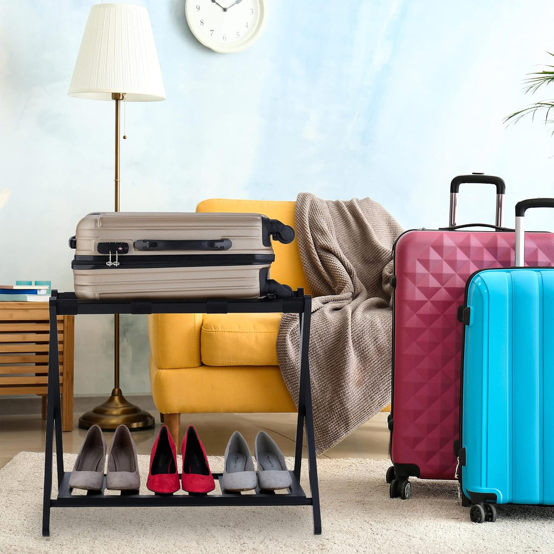 Relaxdays Kofferständer, klappbar, Bambus, HxBxT: 59 x 68 x 40 cm, Gepäckständer mit Ablage, Koffera