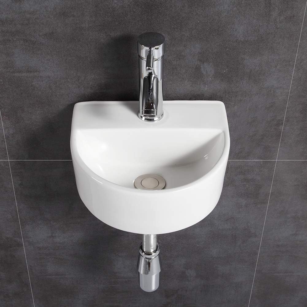 Ovaler Waschtisch, Wandmontage, Keramik-Waschbecken, für kleine Garderoben und Badezimmer