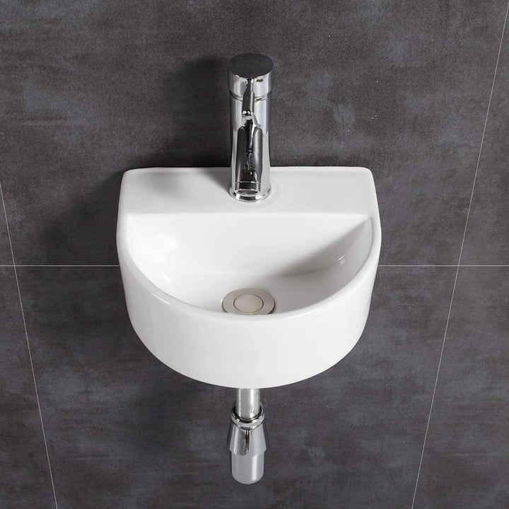 Ovaler Waschtisch, Wandmontage, Keramik-Waschbecken, für kleine Garderoben und Badezimmer