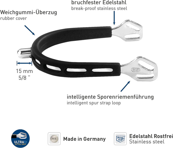 Sprenger - Ultra FIT Extra Grip Sporen Edelstahl 15mm-abgerundet, Edelstahl 15mm-abgerundet