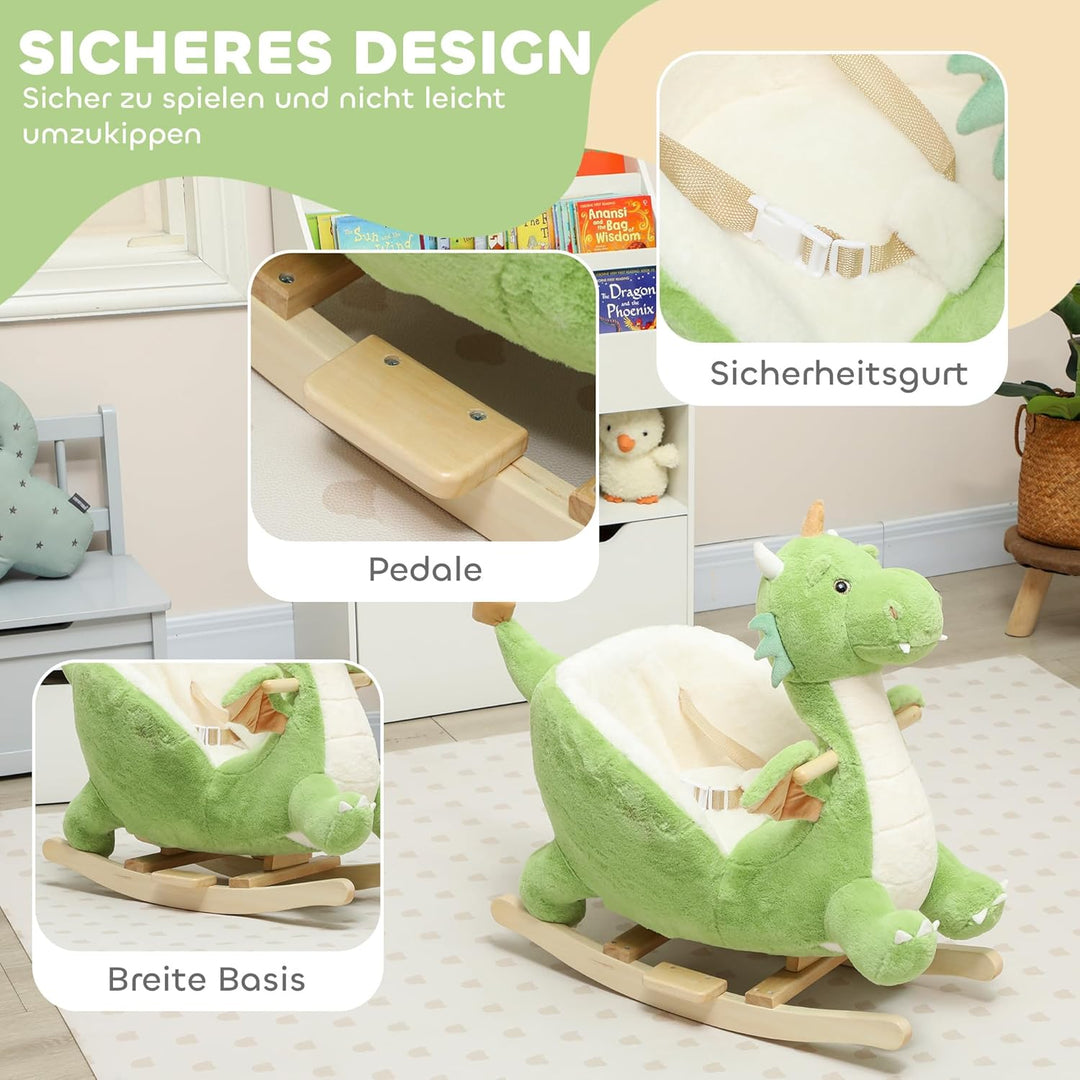 AIYAPLAY Schaukeltier, Dinosaurier-Schaukel, interaktive Tiergeräusche, weiche Füllung, Holzrahmen,