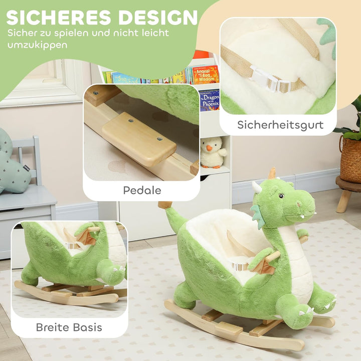 AIYAPLAY Schaukeltier, Dinosaurier-Schaukel, interaktive Tiergeräusche, weiche Füllung, Holzrahmen,