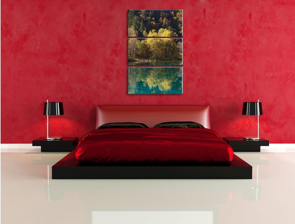 Pixxprint herbstlicher Wald am See als Leinwandbild/Grösse: 3 Teilig (120x80) cm/Wandbild/Kunstdruck