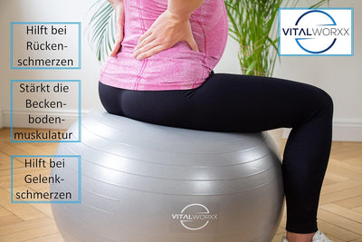 VITALWORXX Gymnastikball für Schwangere, extrem stabil, Sitzball Yogaball Pezziball mit Pumpe, mit Ü