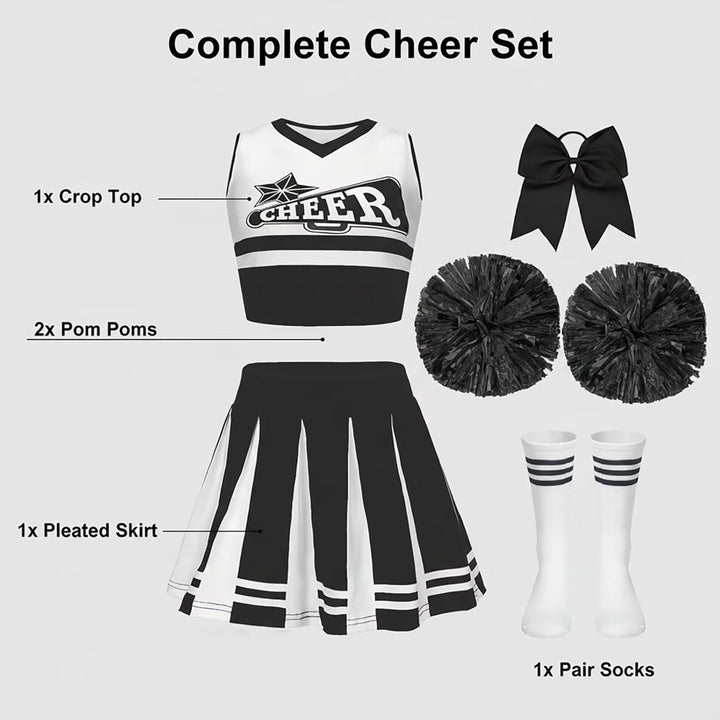 Kostüm Pompom Karneval Mädchen Kostüm Cheerleader Mädchen mit Haarspange Schleife Majorette Stick Po