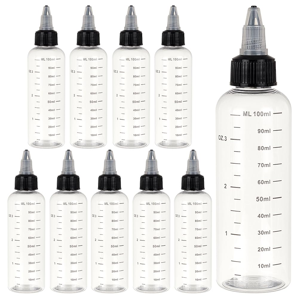 BENECREAT 10PCS 100ml Transparente Plastik Quetschflaschen Mit Schuppen Und Schwarzer Twist Kappe Gr