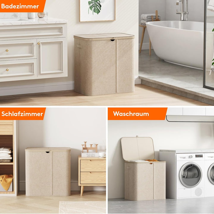 Lifewit Wäschekorb 145L mit Deckel, Grosser Wäschesammler aus Kunststoff, Fächer Wäschebox Laundry B
