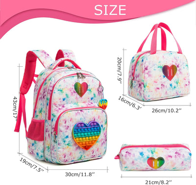 HTgroce Pop it Rucksack für Mädchen Pop Fidget Einhorn Tasche mit Lunchpaket Vorschule Kindergarten,