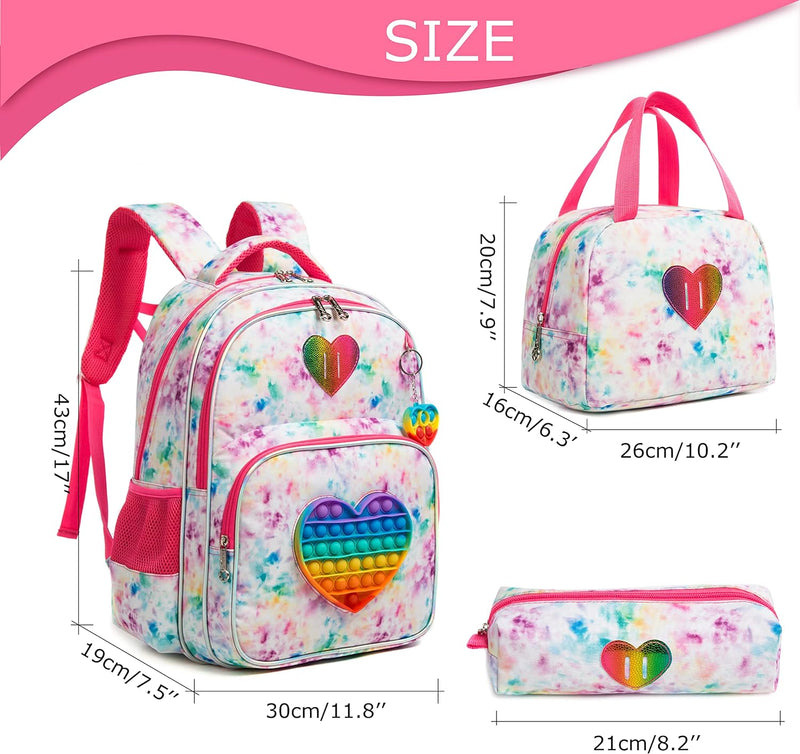 HTgroce Pop it Rucksack für Mädchen Pop Fidget Einhorn Tasche mit Lunchpaket Vorschule Kindergarten,