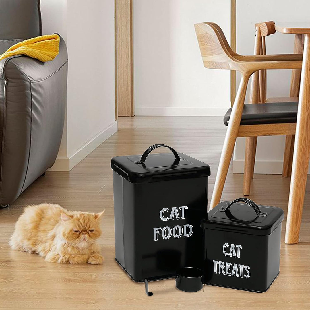 Pethiy Katzenfutter und Katzenleckerli behälter Set mit Schaufel –Beschichteter Kohlenstoffstahl – d