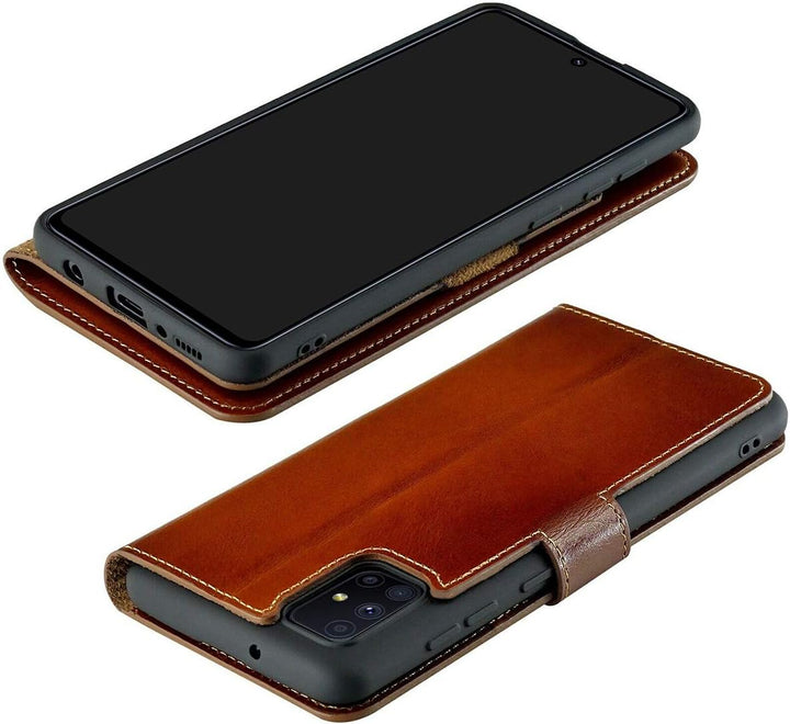 Suncase Book-Style Hülle kompatibel mit Samsung Galaxy M31s Leder Tasche (Slim-Fit) Lederhülle Handy