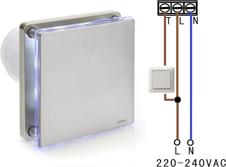 STERR Abluftventilator, 100 mm, mit LED + Timer, leiser Abluftventilator, für Badezimmer, Abluftvent