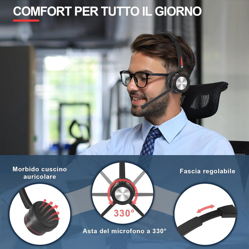 MAIRDI Bluetooth 5.0 Headset mit Mikrofon Noise Canceling, Mono Wireless Headset mit Ladestation, mi