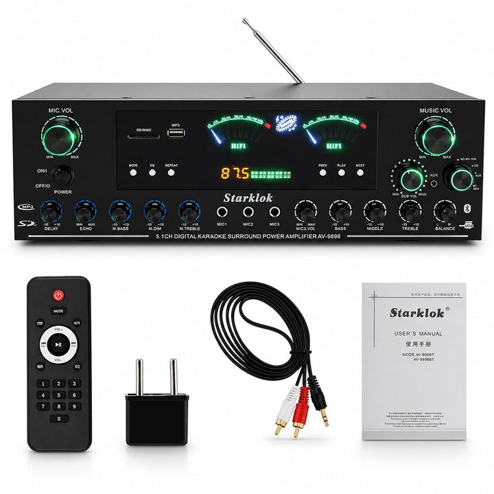 Bluetooth Verstärker 3000W Spitzenleistung – Hifi Verstärker 5.1 Kanal Heimkino, Stereo Verstärker m