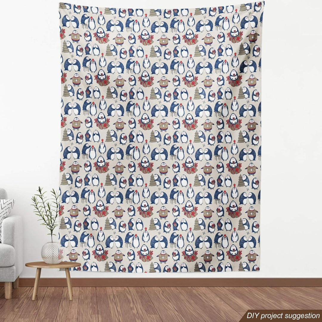 ABAKUHAUS Weihnachten Gewebe als Meterware, Grunge Pinguine Boxen, Dicht Gewebter Stoff zum Nähen Po