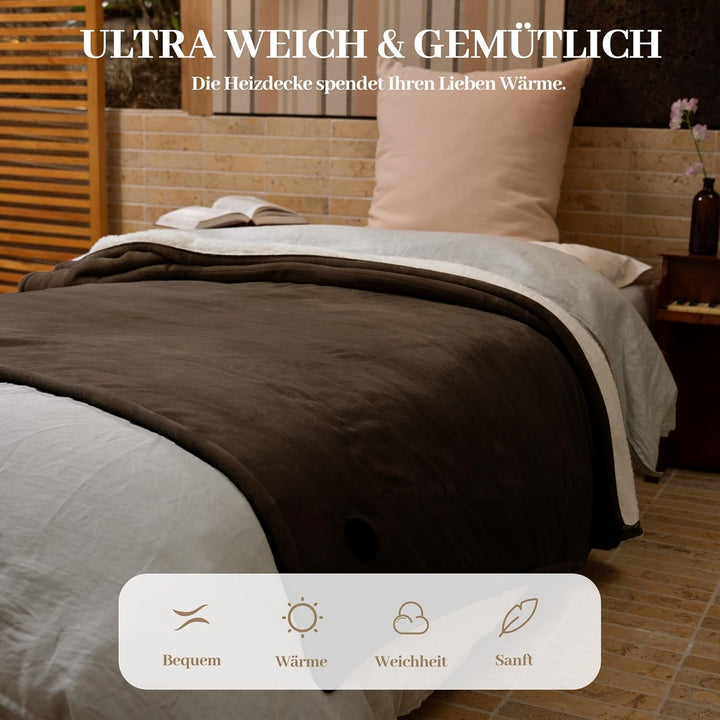 GOTCOZY Wärmedecke Heizdecke 130x180 cm – Ein Knopf Wärmedecke Elektrisch mit 10 Heizstufen & 9-Stun
