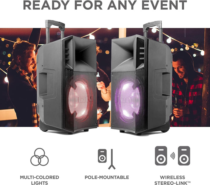 ION Audio Power Glow – 300-Watt Bluetooth-Lautsprecher mit Karaoke-Mikrofon, Lichtern, Multikanal-Mi