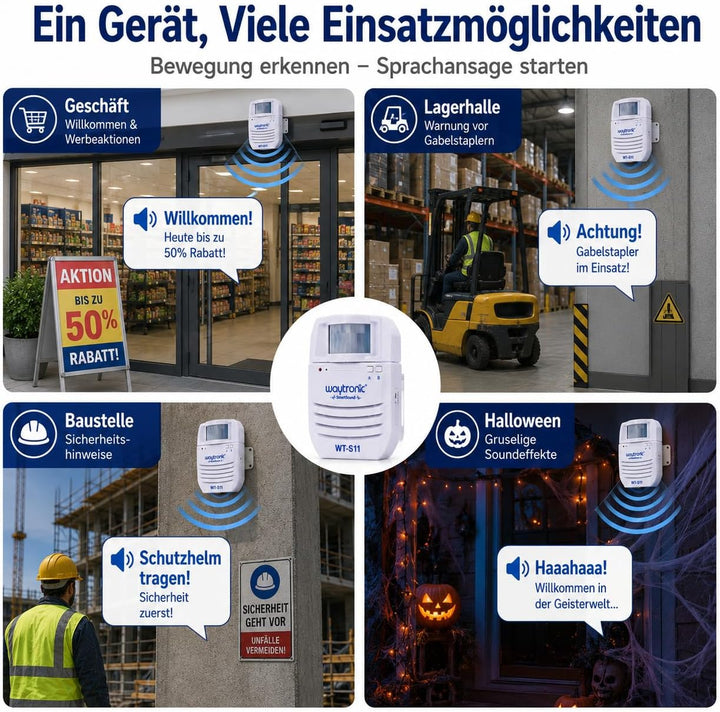 Waytronic PIR Infrarot-Bewegungssensor, aktivierter Sound-Player, Bewegungsmelder für Türgrüsse, Ind