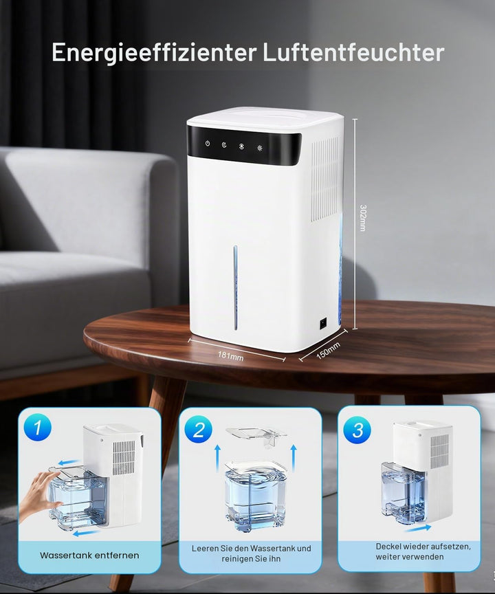 Mini Luftentfeuchter Elektrisch 2600ML für Kleine Räume, Entfeuchter mit Geräuschreduziertem Nachtmo