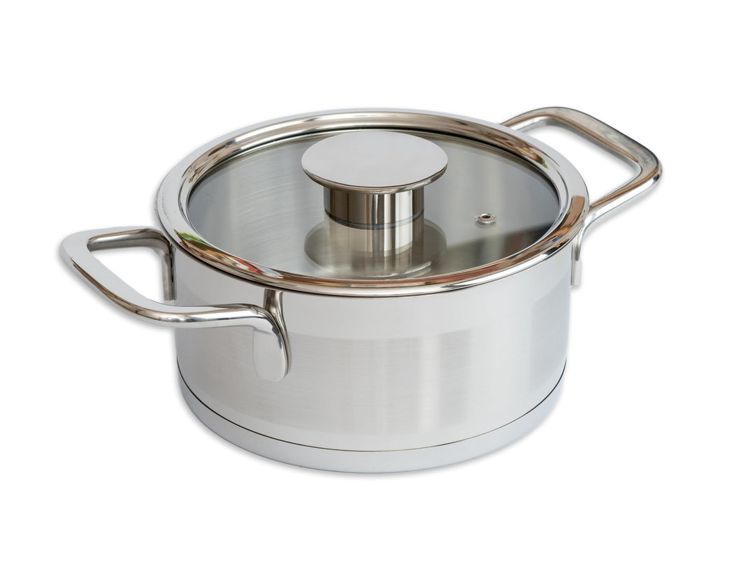 GRANA HOME Induktions Kochtopf aus 100% Edelstahl mit Deckel aus Glas mit Dampfloch, Bratentopf für