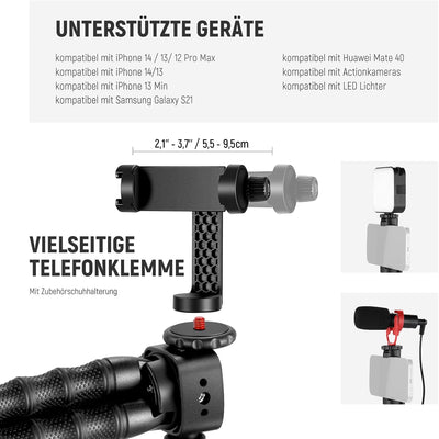 NEEWER T91 Stativ Flexibel mit 2 Magic Arm, Reise Mini Handystativ für Vlogging Auslöser/Telefonklem