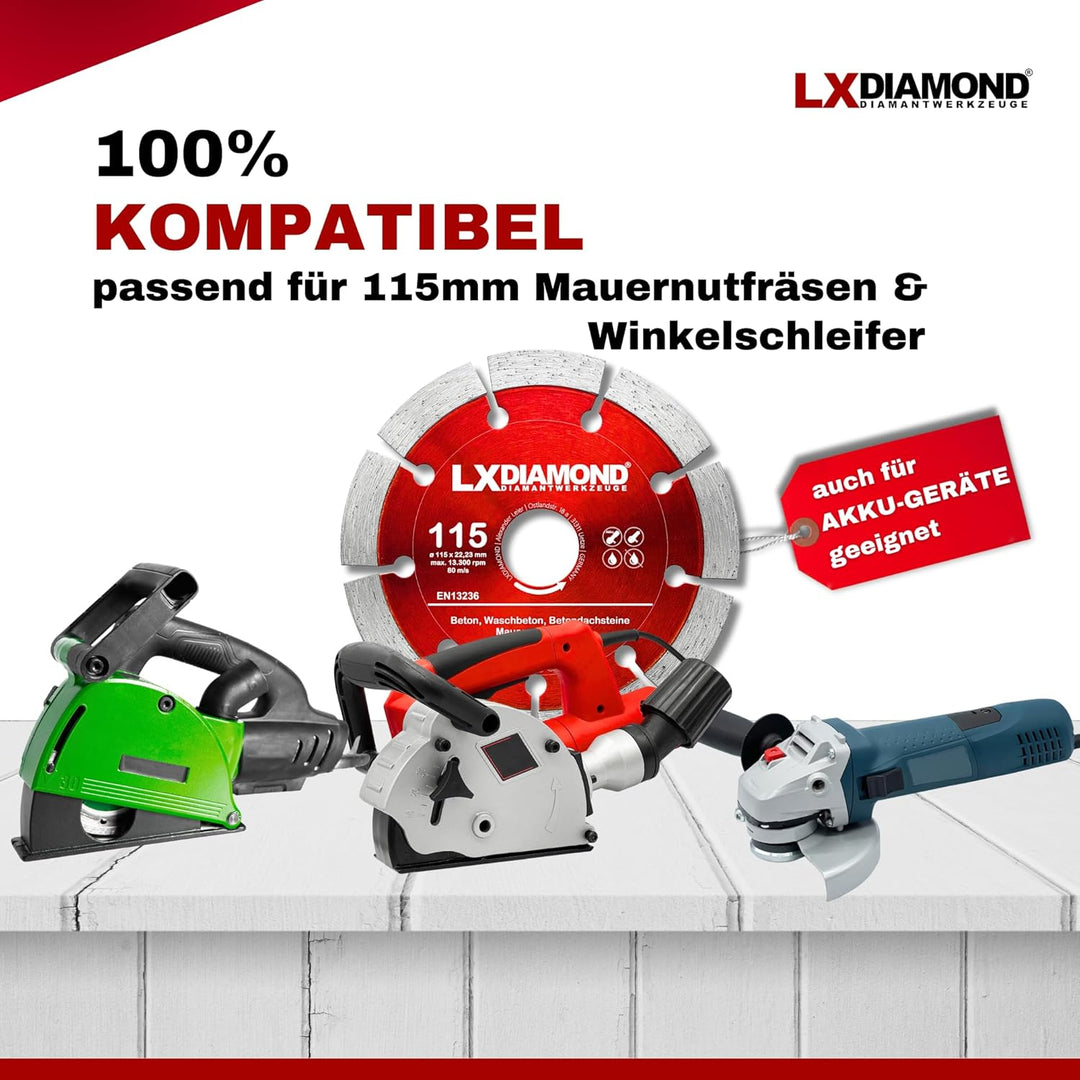 LXDIAMOND Diamant-Trennscheibe 2x 115mm x 22,23mm - für Winkelschleifer Mauernutfräse Schlitzfräse -