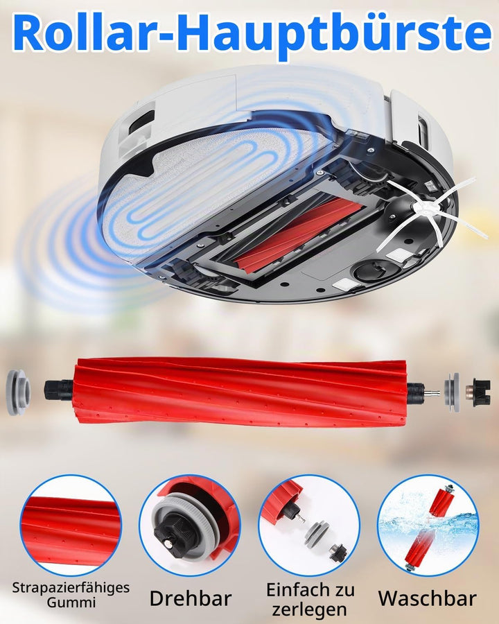 Zubehör für Roborock Q7/ Q7+/Q7 Max/Q7 Max+ Staubsauger, 2 Hauptbürste, 4 HEPA Filter, 6 Seitenbürst