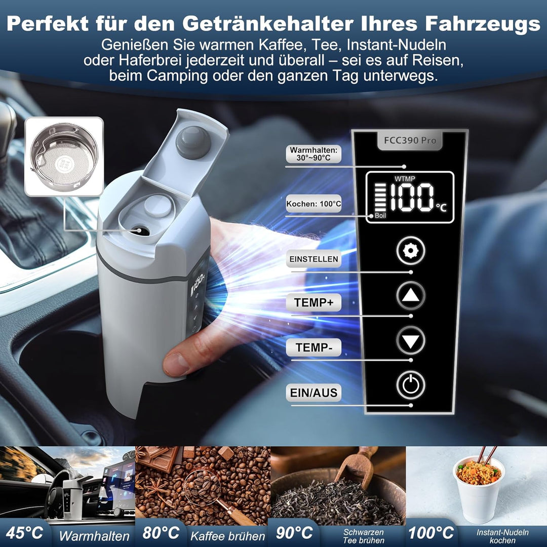 Reise-Wasserkocher 24/12 V, tragbarer elektrischer mit einstellbarer Temperatur für Wasser, Tee, Kaf